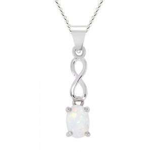 Silver White Created Opal Pendant