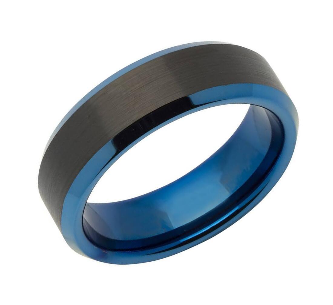 Tungsten Carbide Black & Blue IP Plated 7mm Ring