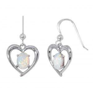 Silver White Created Opal Drop Earring