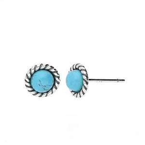 Silver Rope Round Oxidised Turquoise Stud Earrings