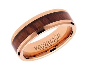 Tungsten Carbide Wood Inlay & Rose Gold IP Plated 7mm Ring