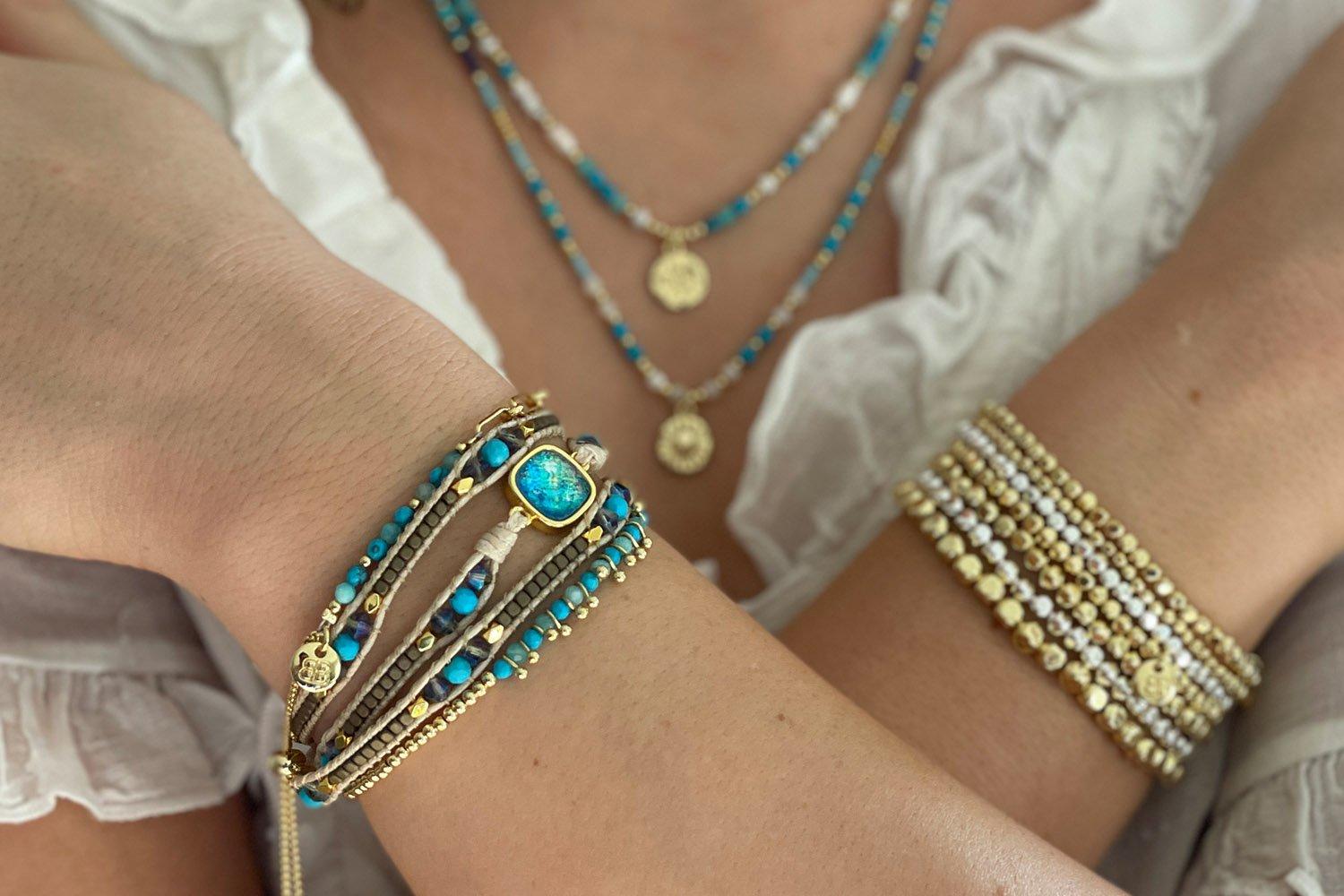Image#2 America Turquoise Leather Triple Wrap Bracelet