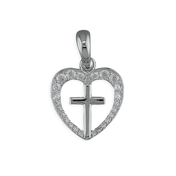 Image#1 Pippa Plain Cross CZ Heart Pendant