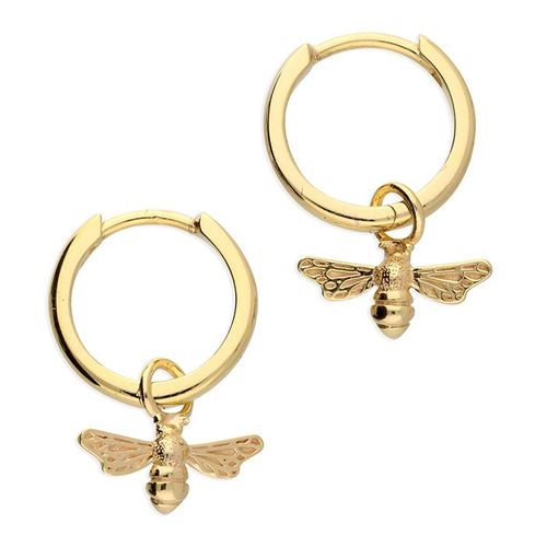 Image#1 Yellow Gold-Plated Bumble Bee Charm Huggie Hoop Earrings