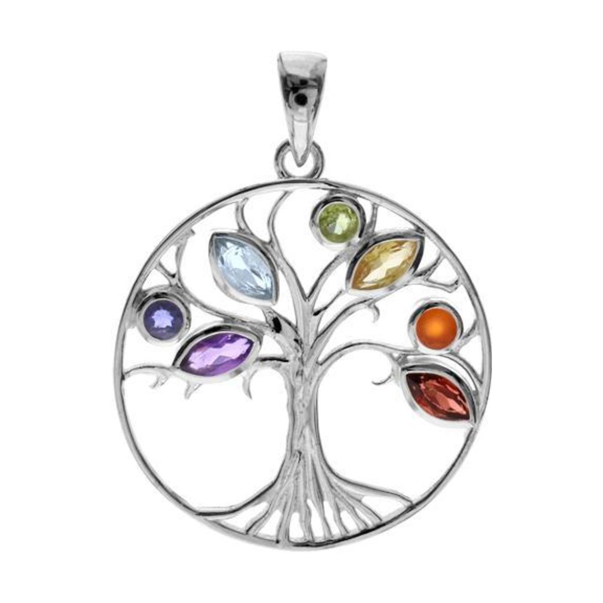 Artico s Silver Multi Stone Tree Of Life Pendant
