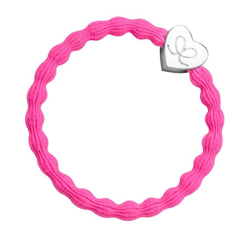 Image#1 Silver Heart Neon Pink Scrunchie