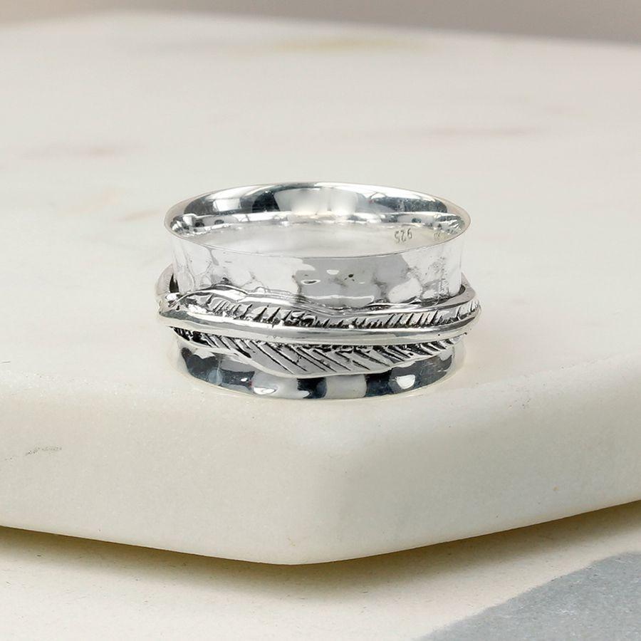 Image#1 Fine Band Feather Spinner Ring - Size N 1/2
