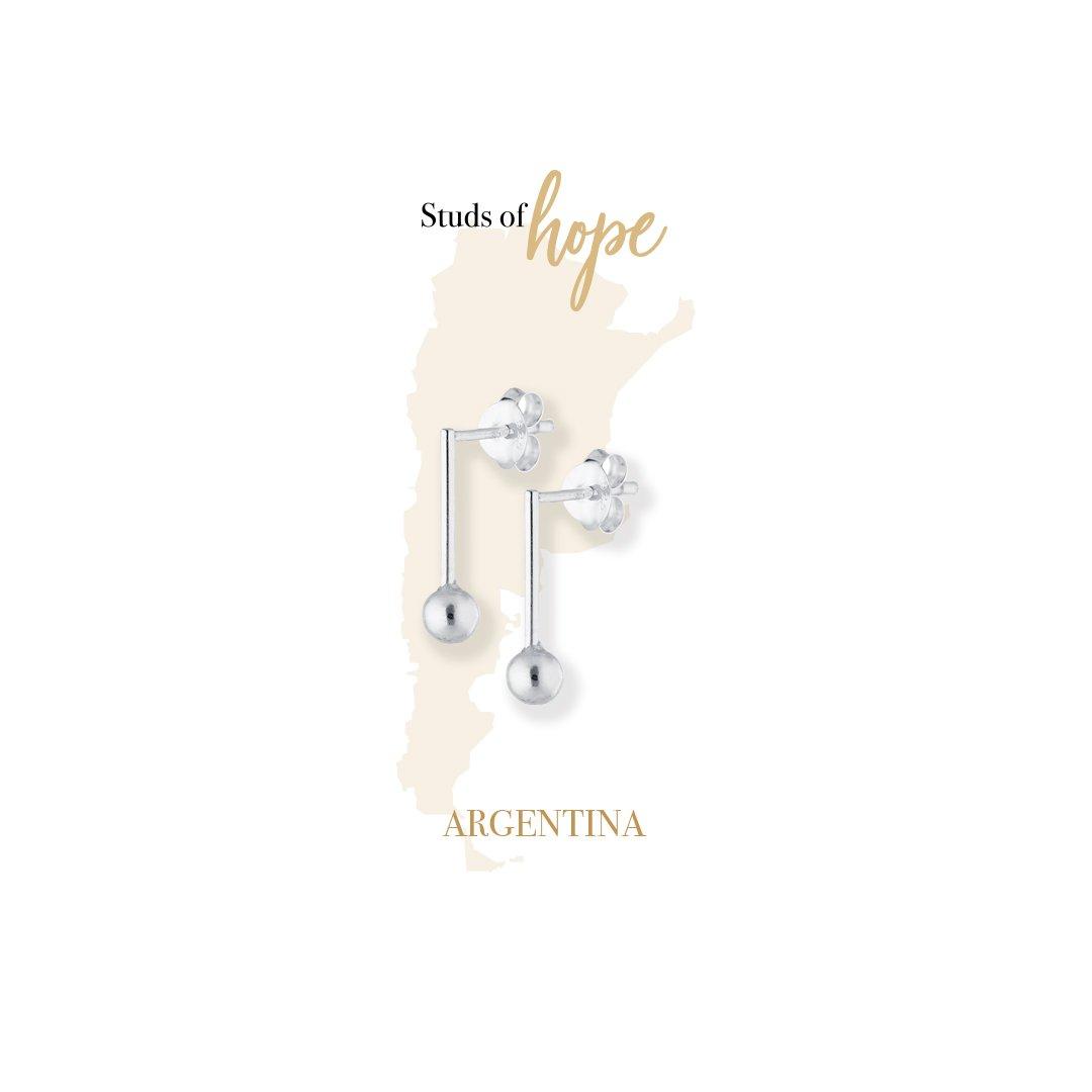 Image#1 Argentina -  Ball & Bar Plain Silver Drop Stud Earrings