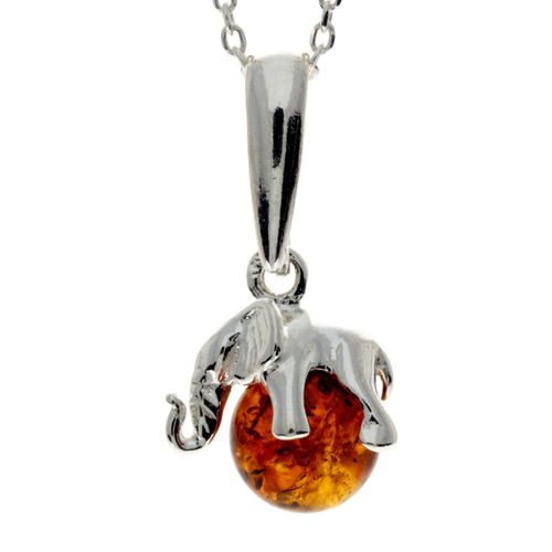 Image#1 Lucky Elephant Brown Amber Ball Pendant