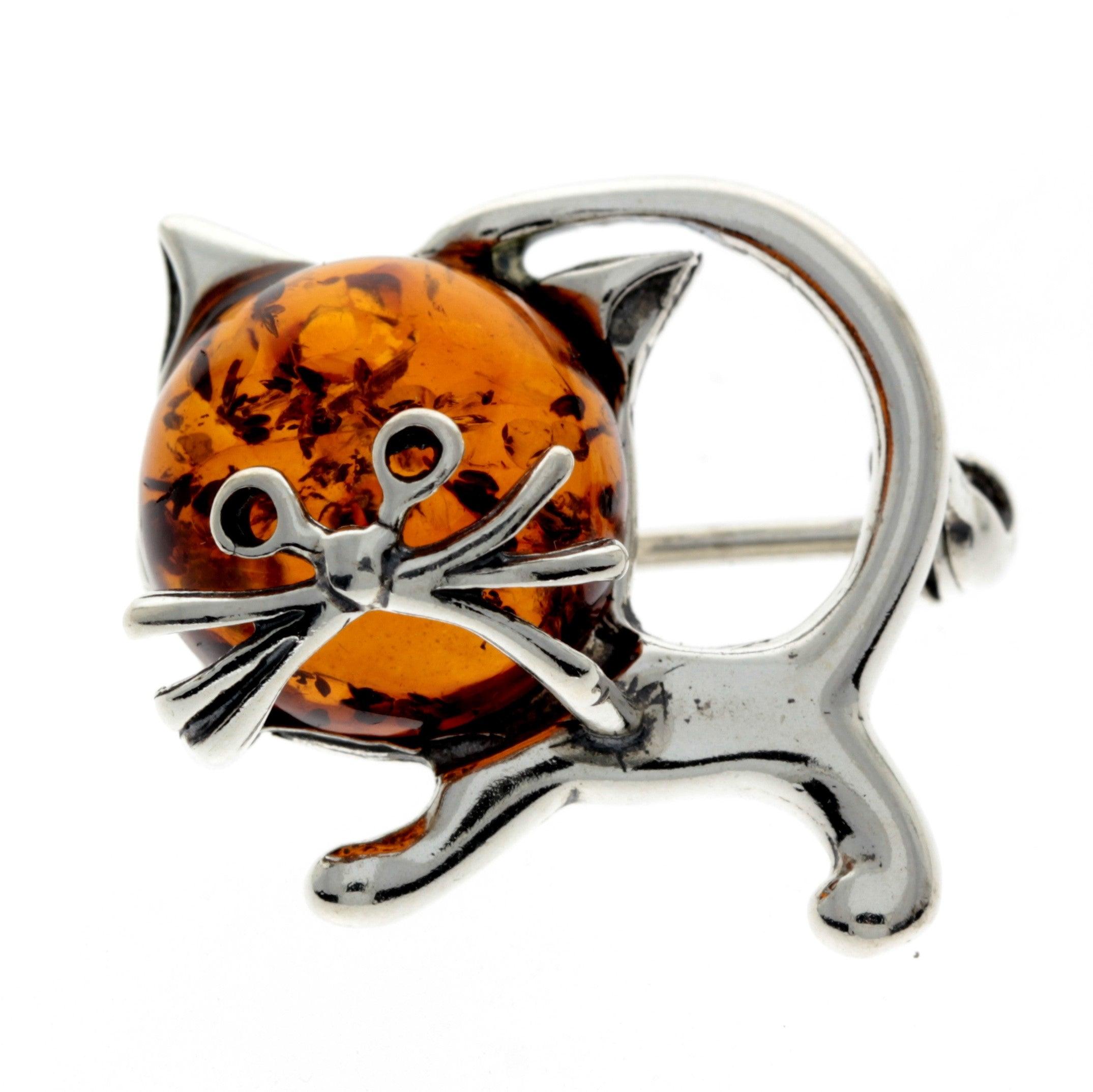 Image#1 Baltic Brown Amber Cat Brooch