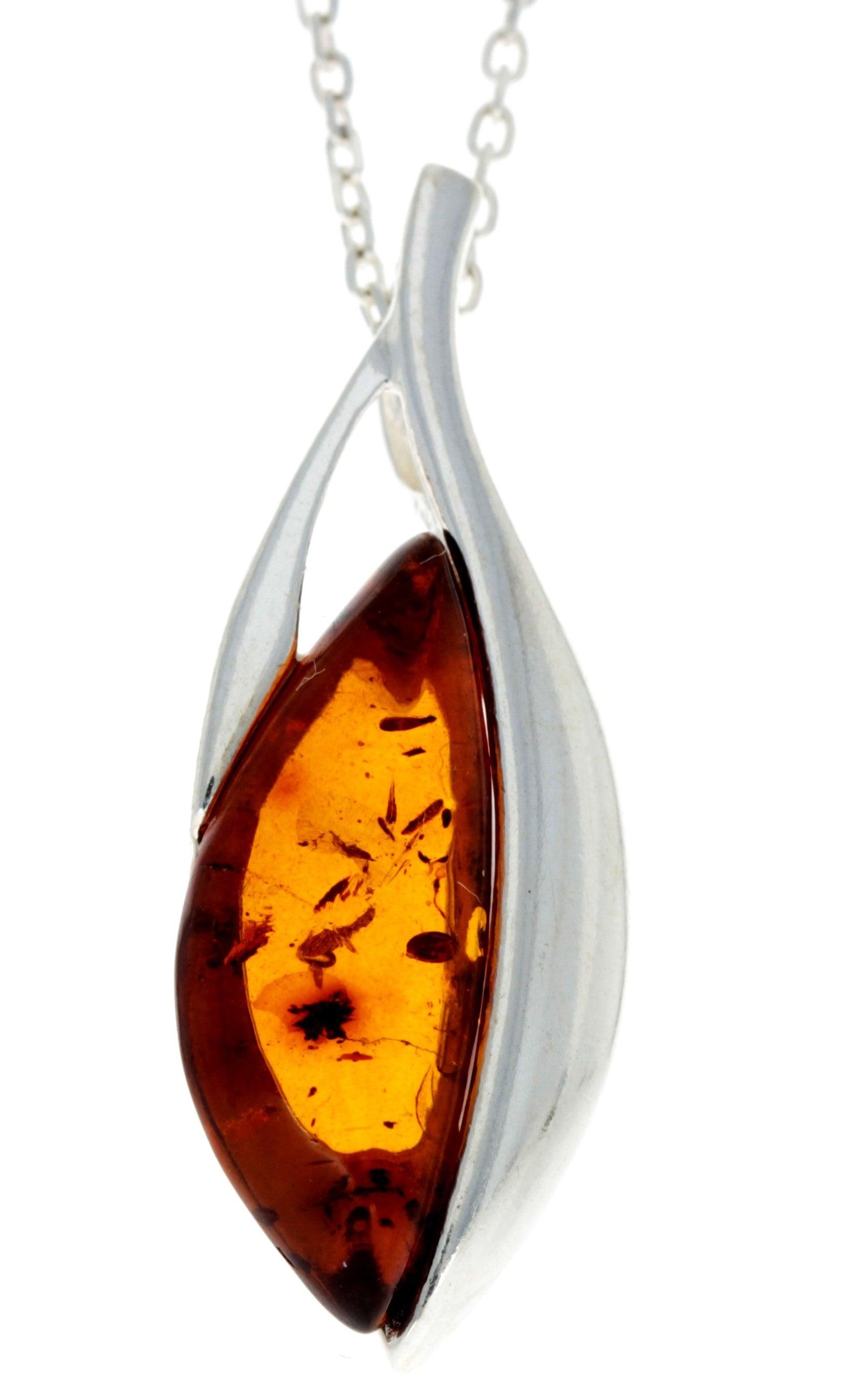 Vintage Amber Leaf-Shaped Pendant Earrings