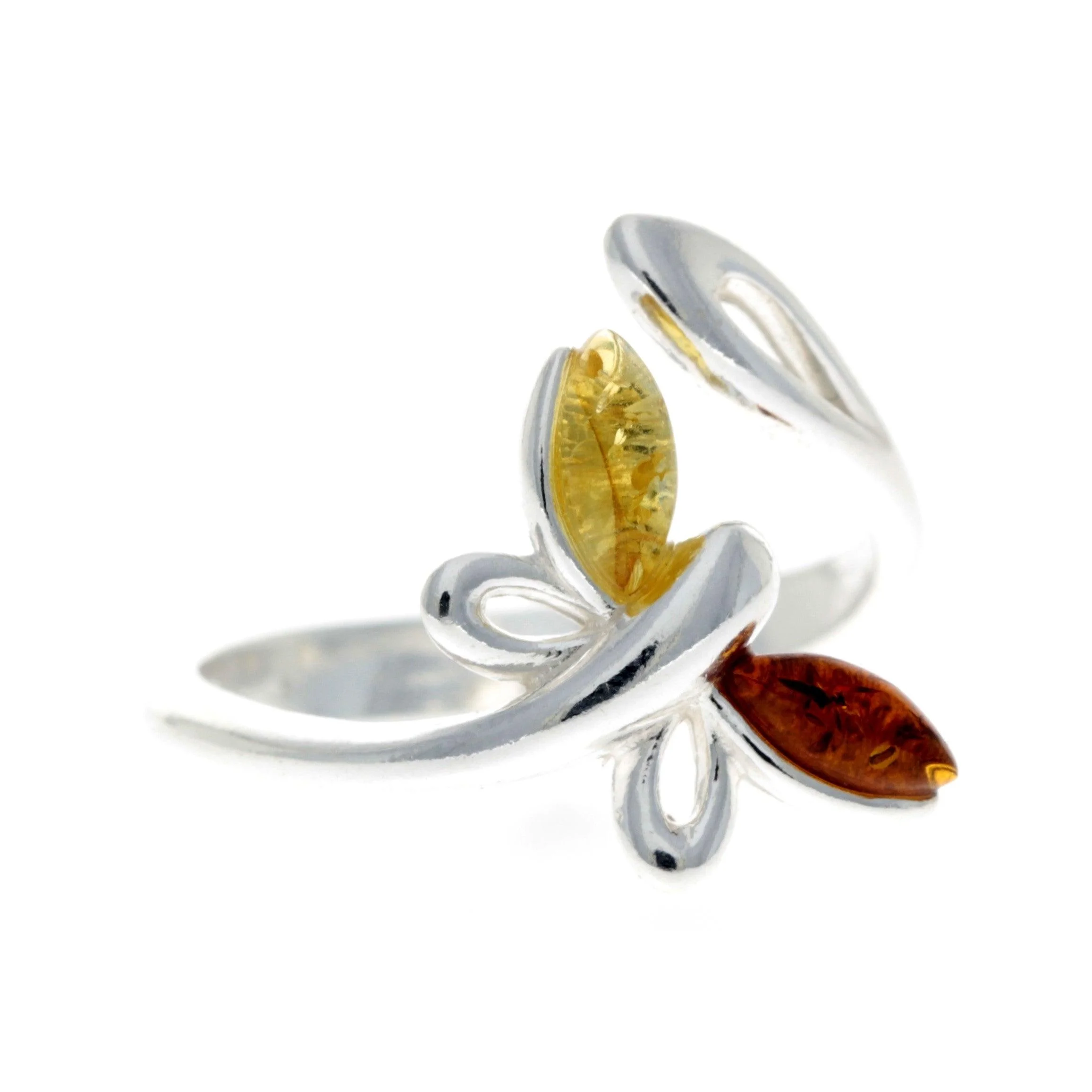 Image#1 Baltic Brown Amber Butterfly Ring - Size ADJ