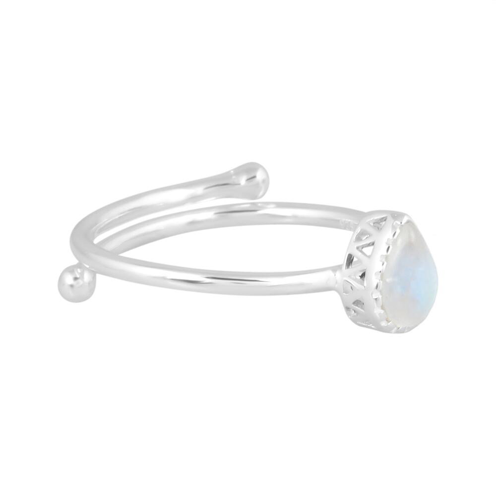 Image#3 Cabochon Teardrop Rainbow Moonstone Small Adjustable Ring