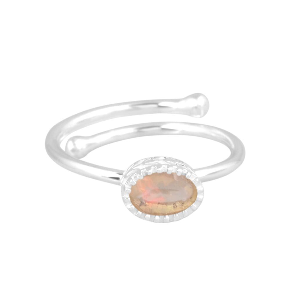 Image#1 Oval Faceted Ethiopian Opal Small Adjustable Ring