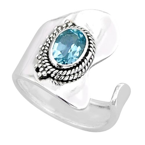 Image#1 Faceted Natural Blue Topaz Oval Ring - Size ADJ (N+)