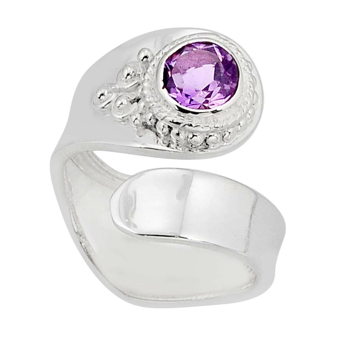 Image#1 Faceted Natural Purple Amethyst Ring - Size ADJ (L+)