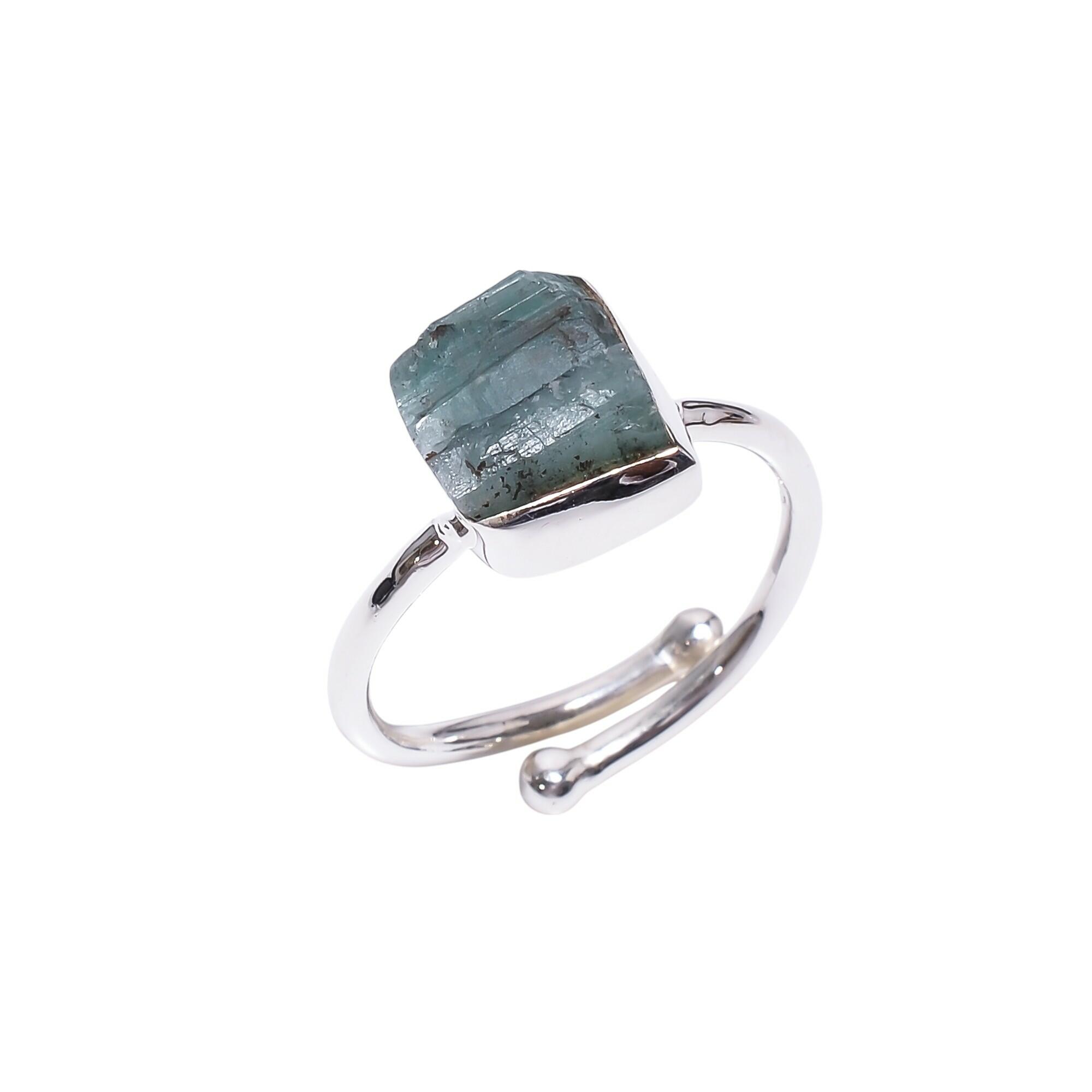 Image#2 Emerald Raw Gemstone 925 Sterling Silver Ring - Size ADJ (O+)