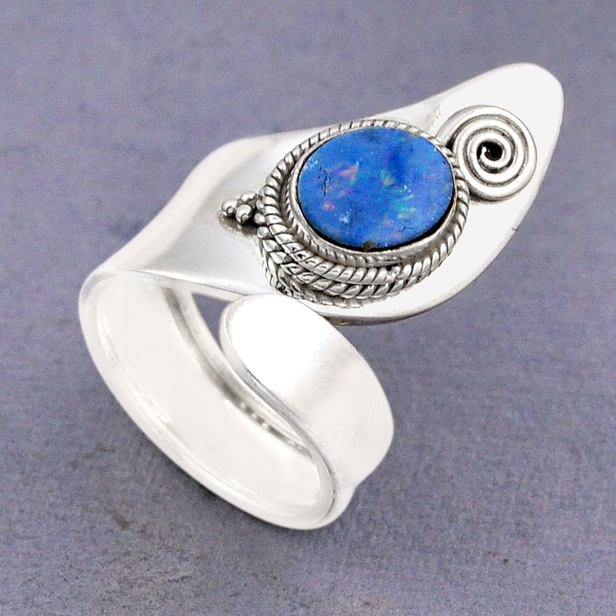 Image#1 Solitaire Blue Doublet Opal Australian Ring - Size ADJ