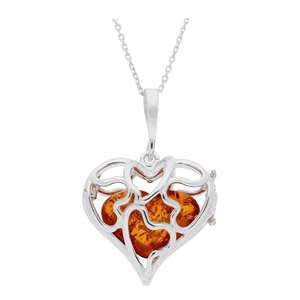 20mm Brown Amber Silver Cage Heart Pendant