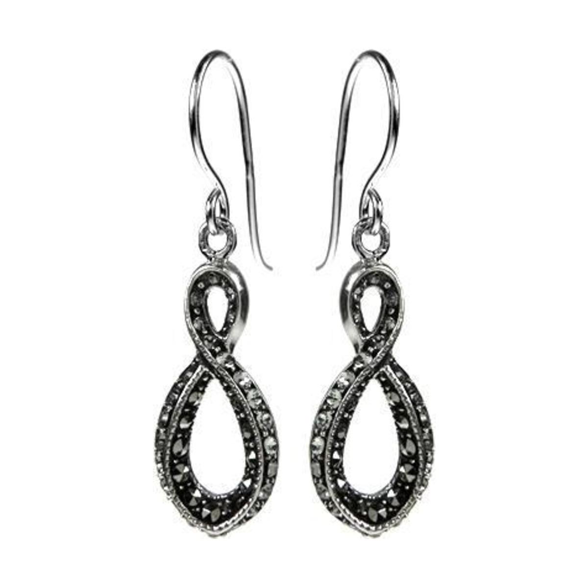 Silver Round CZ With Marcasite Surround Earrings