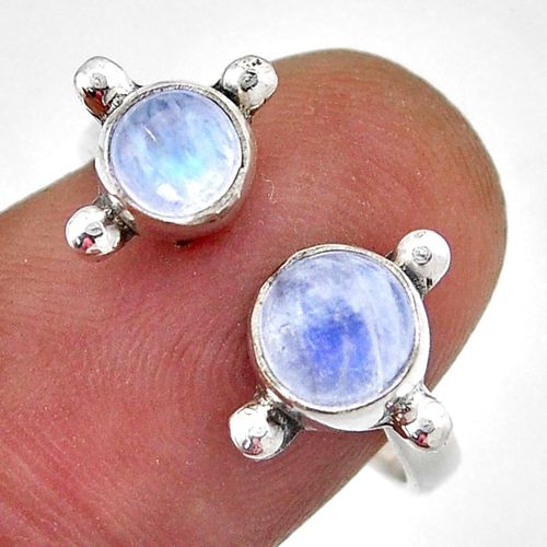 Image#1 Natural Rainbow Moonstone Round Silver Ring - Size ADJ (M+)