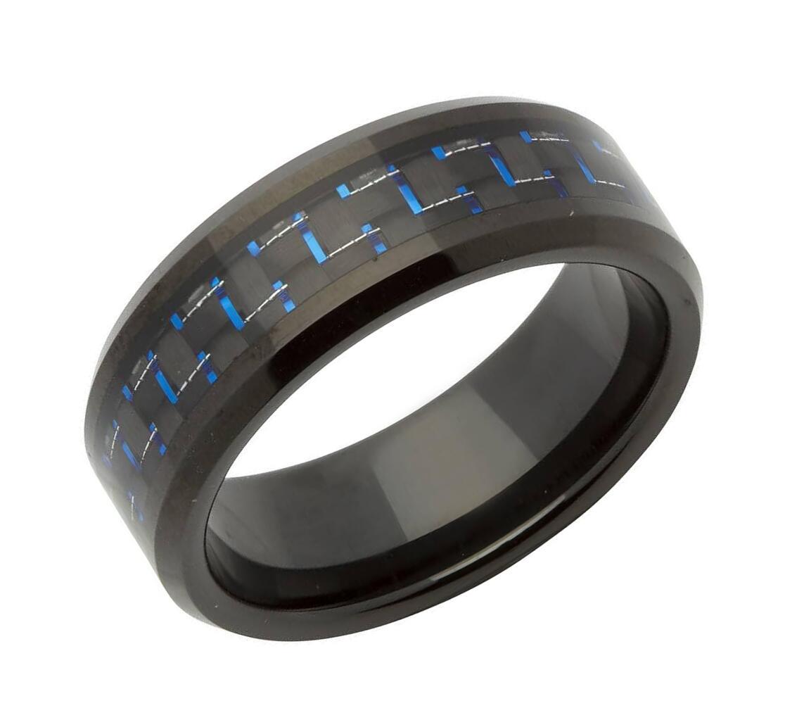 Tungsten Carbide Black & Blue Carbon Fibre Inlay 7mm Ring