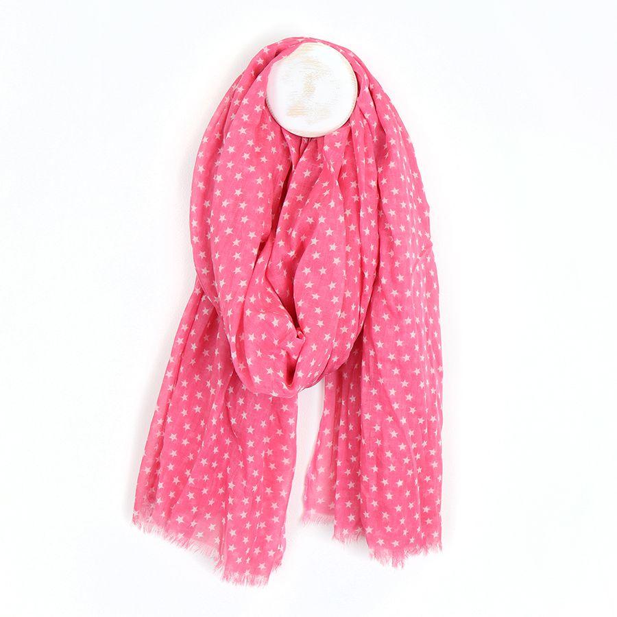 Image#1 Pink And White Star Print Cotton Scarf