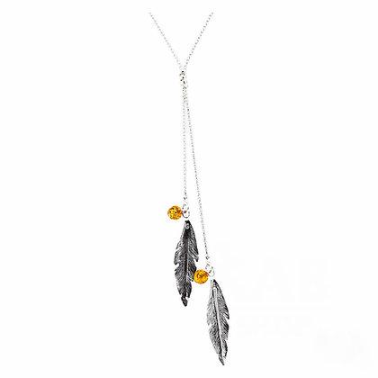 Double Brown Amber Feathers Necklace