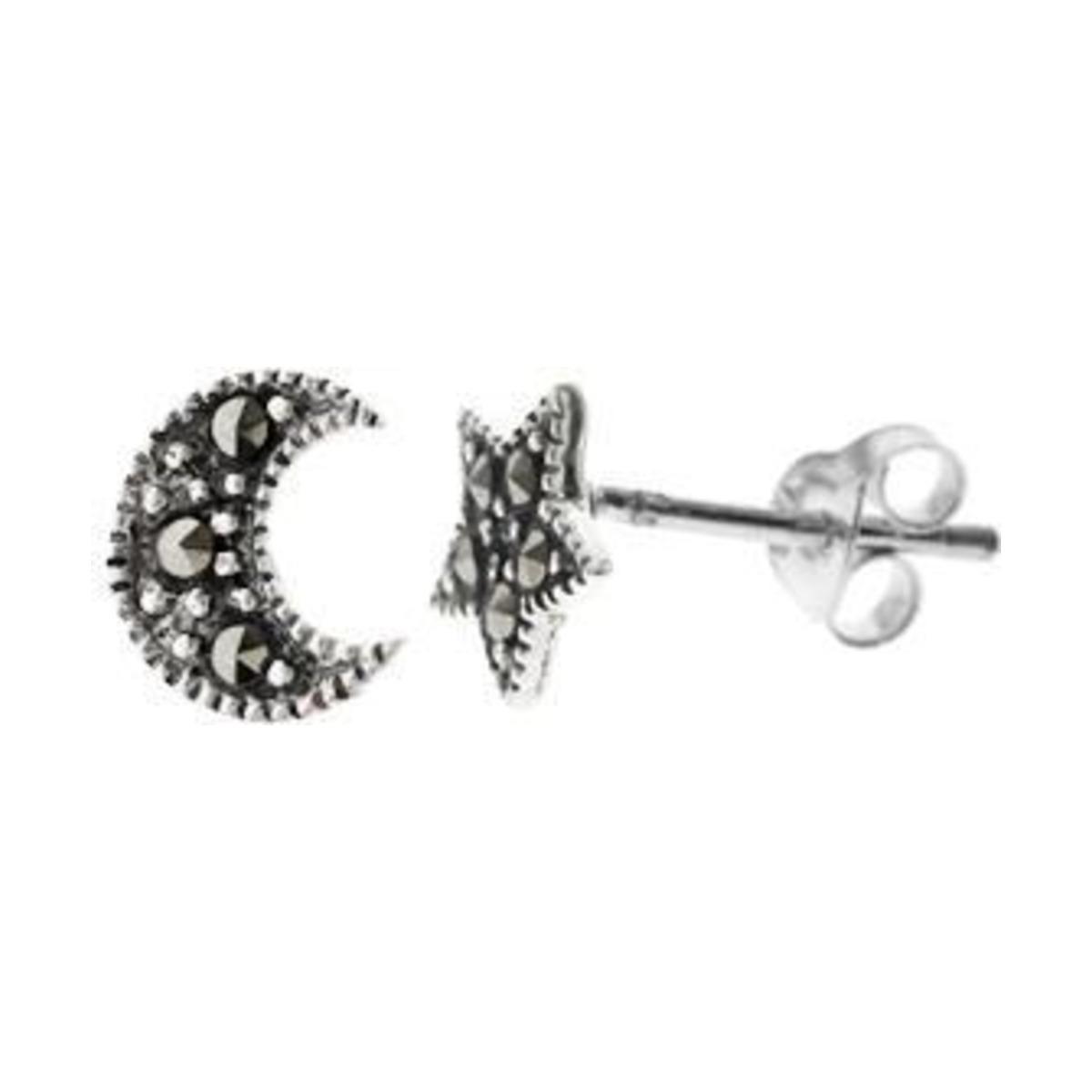 Sterling Silver Marcasite Stone Star and Moon Stud Earrings Sterling Silver Marcasite Stone Star and Moon Stud Earrings