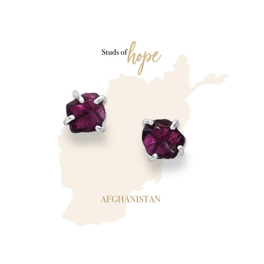 Image#1 Afghanistan - Claw Set Rhodolite Sterling Silver Stud Earrings