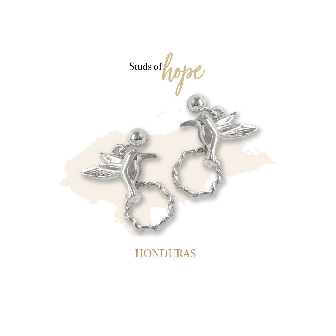 Image#1 Honduras - Hummingbird Plain Silver Dangly Drop Stud Earrings
