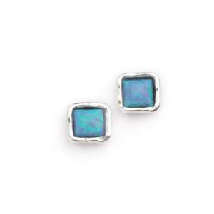 Square Created Opal Stud Earrings