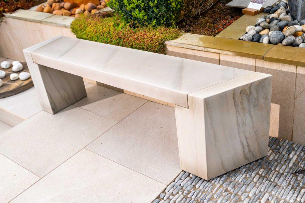 cream natural stone garden and outdoor modern bench