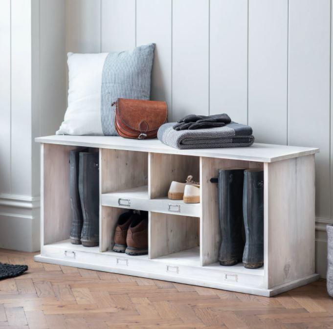 compact welly boot and shoe storage in whitewash natural spruce wood