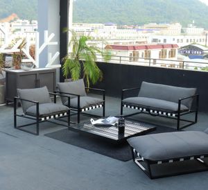 aluminium slim framed garden sofa and armchairs set with all weather fabric cushions