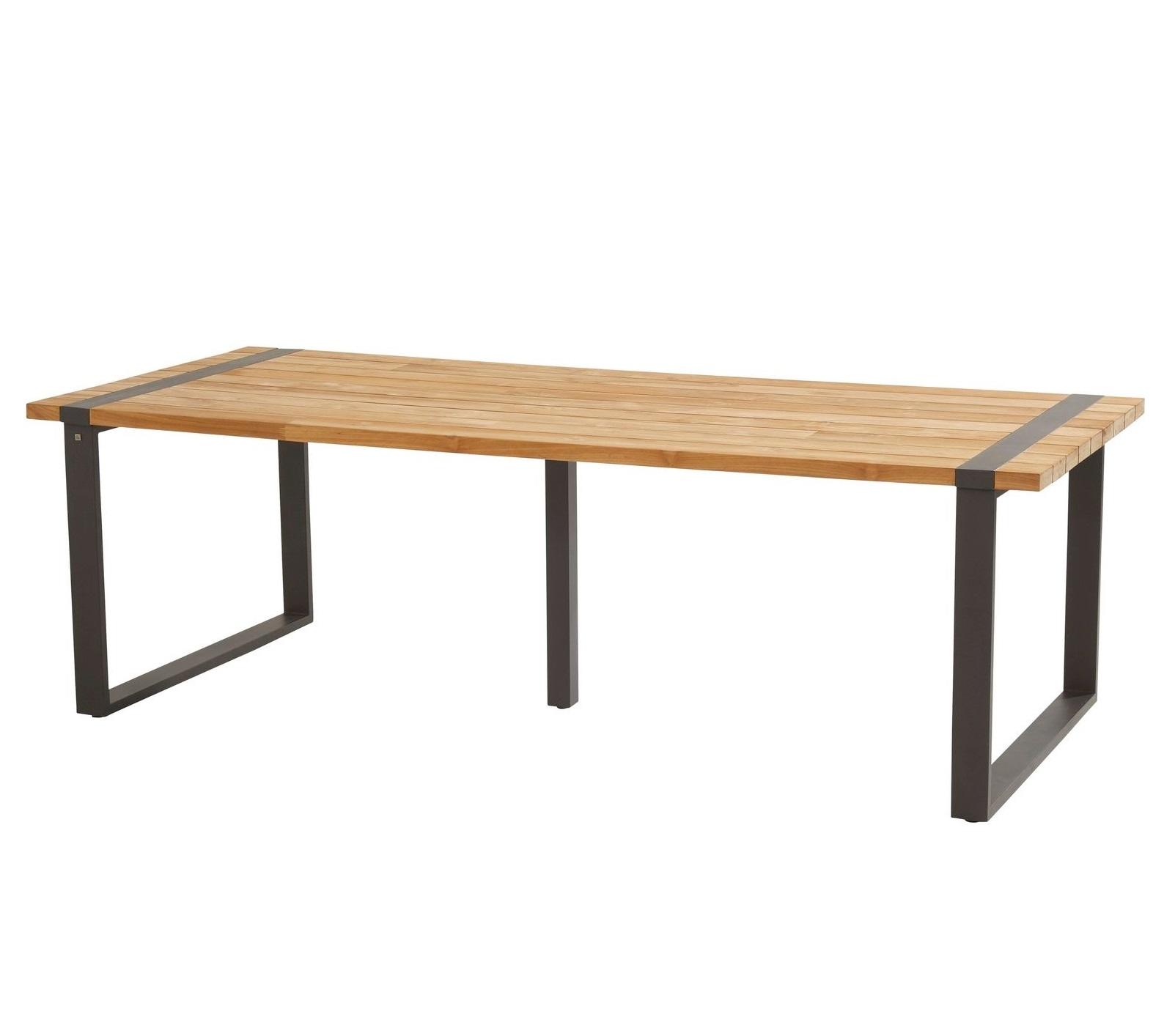 long 240 cm rectangle teak garden patio dining table with inset grey aluminium legs