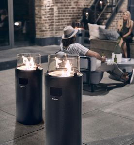 large tall black modern garden gas patio fire pit heater