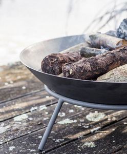 garden fire bowl or firepit in cast iron modern idbury wood