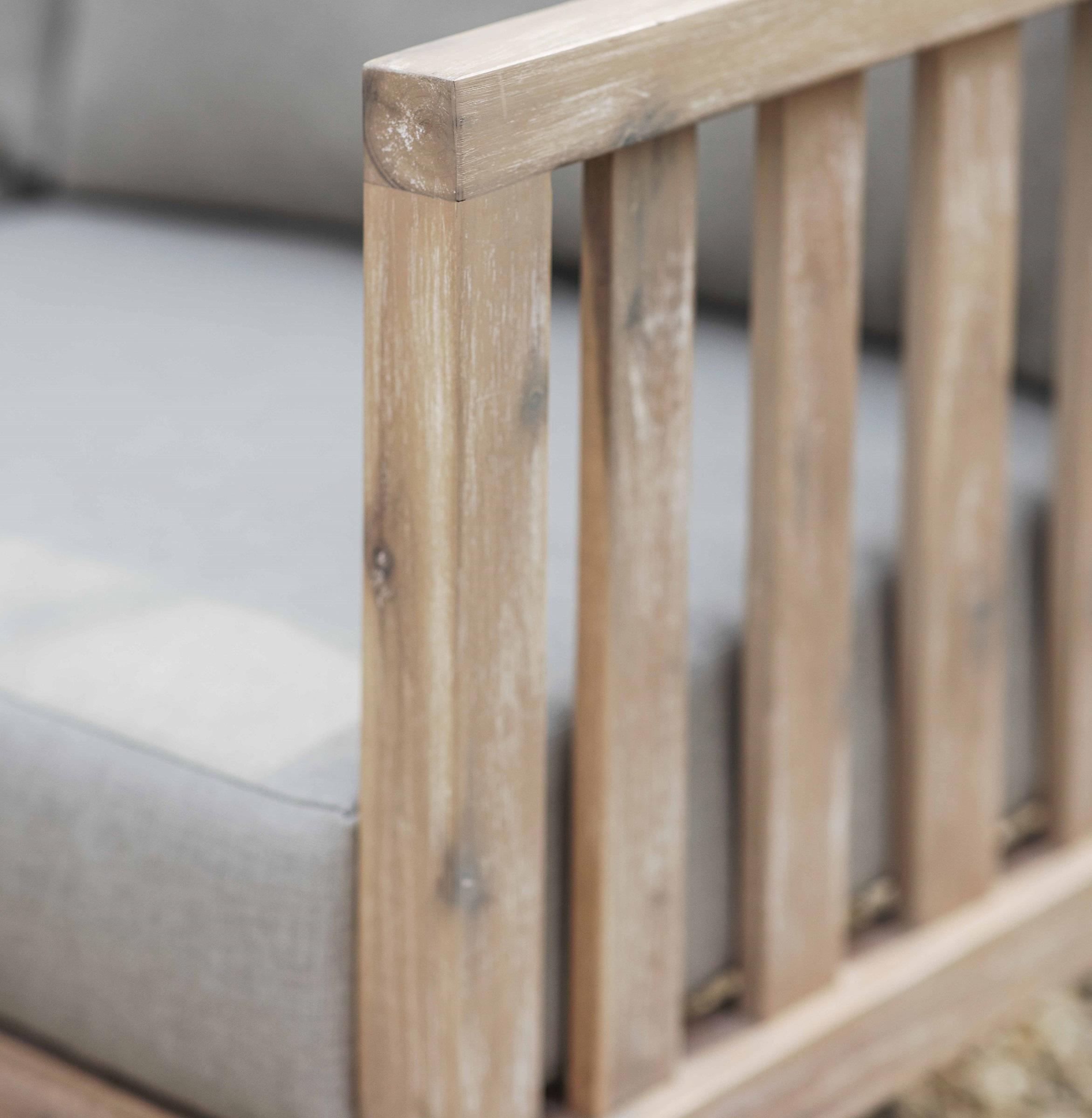 detail of slatted acacia hardwood frames for garden outdoor lounge sofa set