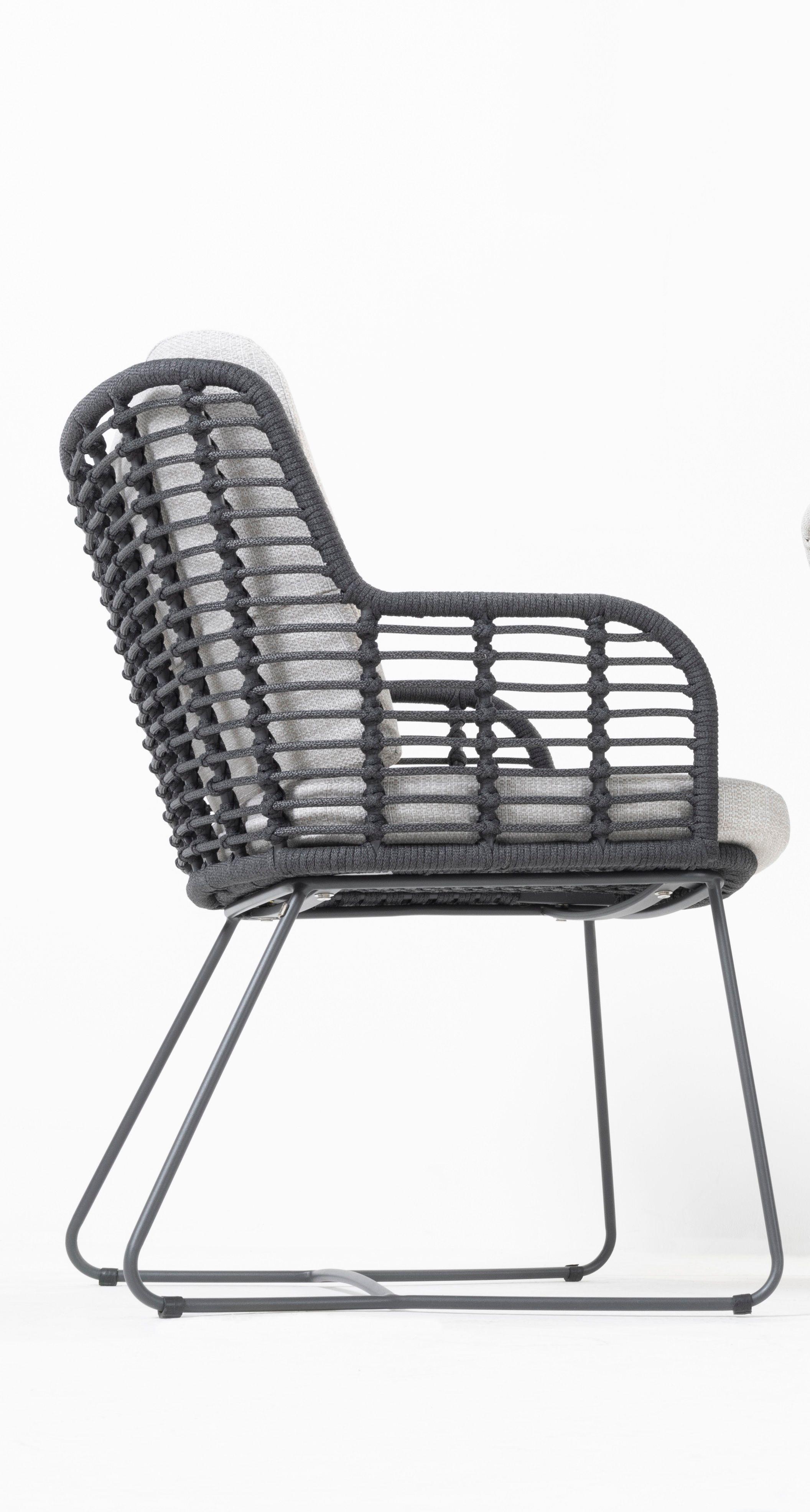 side view modern garden rope weave patio dining chair with stainless steel legs