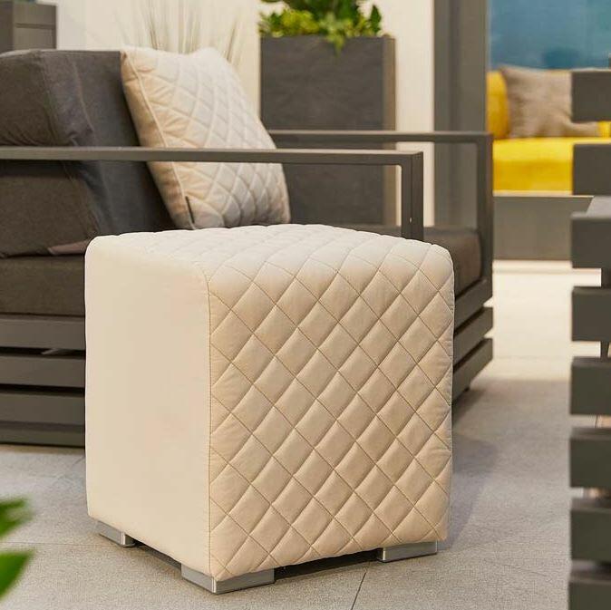 outdoor fabric pouf or stool in weatherproof fabric natural