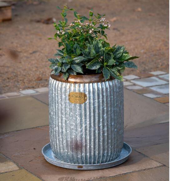 metal zinc garden planter ribbed vintage effect outdoor planting