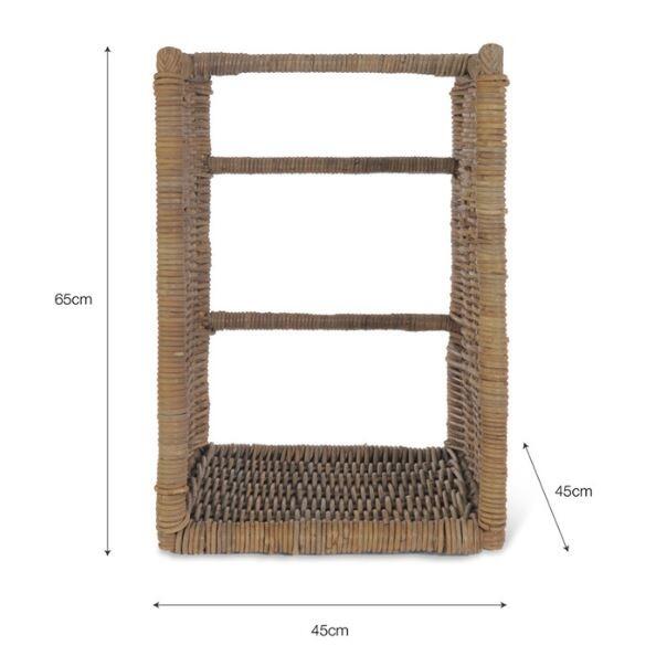 dimensions of modern rattan log basket or log stack storage of indoor fireside use and with log burners
