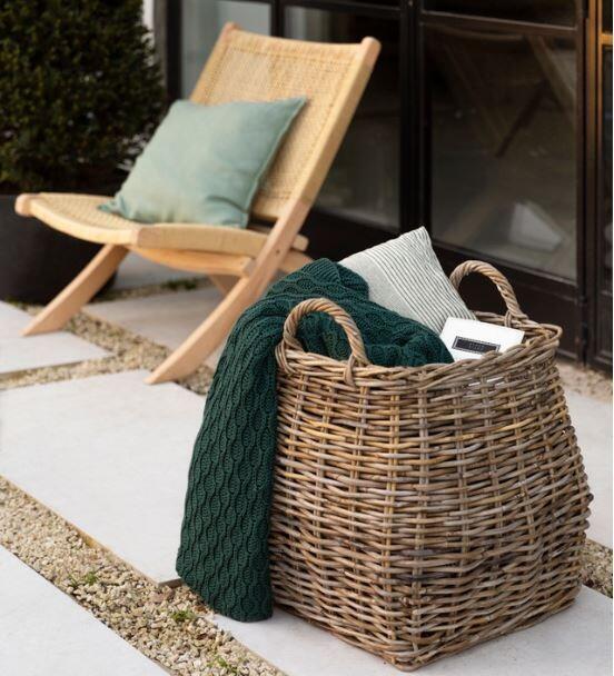 tapered natural rattan indoor storage basket and log basket for hallways bedrooms bathrooms laundry