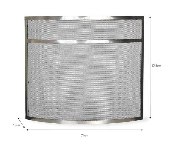 dimensions small silver curved metal and mesh firescreen