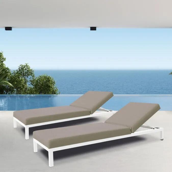 aluminium and all weather fabric garden sun loungers white and stone modern sun bed sunbrella fabric