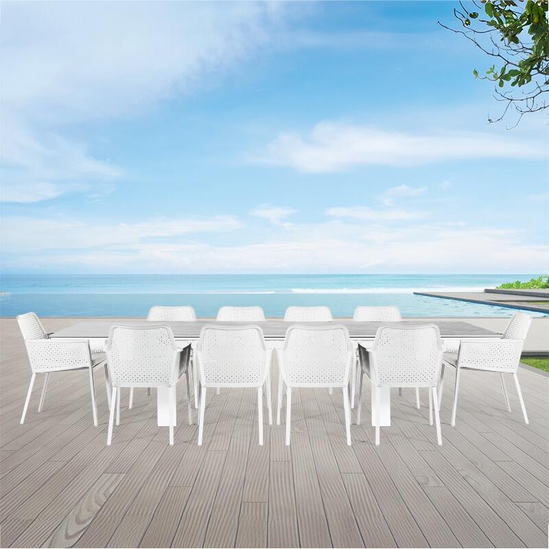 10 seater garden dining set extending metal aluminium ceramic table with alu mesh chairs
