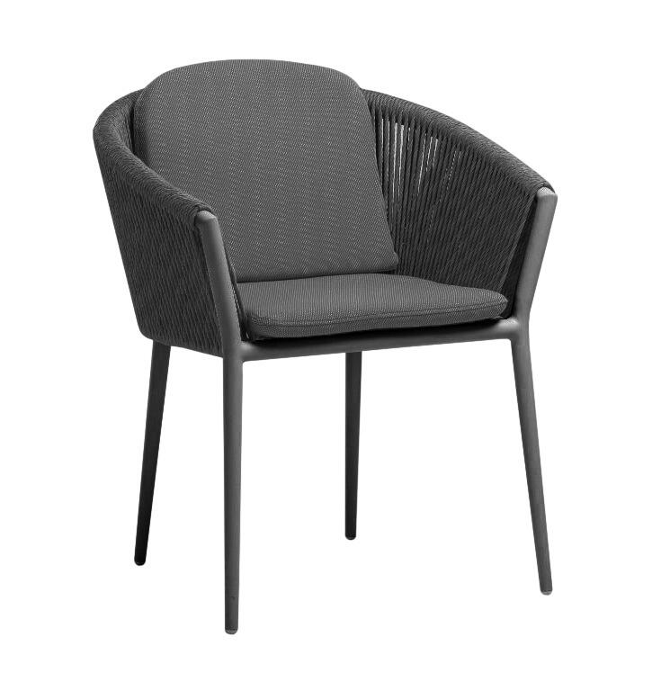 grey black modern garden  dining chair outdoor patio seating aluminium and rattan wicker all weather cushions