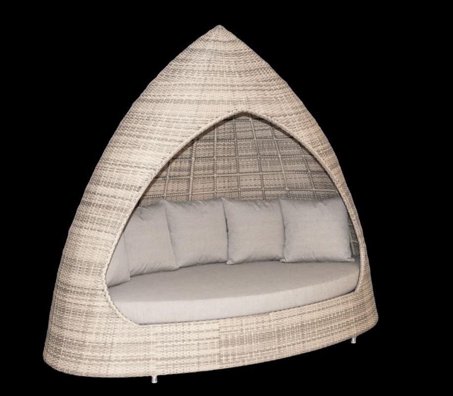 garden hut pod or daybed in all weather ocean pearl rattan weave with deep stone cushions
