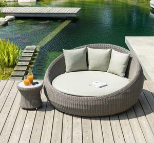 round rattan garden daybed lounging patio outdoor all weather cushions